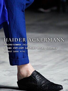 HAIDER ACKERMANN S/S 2012 RUNWAY Black Leather Mules Laser Cut Out Sz EU 37 US 7